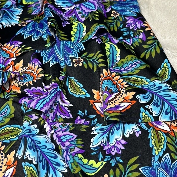 Swim Solutions Boho Paisley Multicolored V-Neck Ruffle one piece Swim Dress sz 8 - Picture 13 of 16